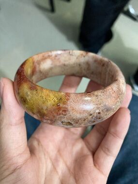 Handcrafted Yellow-Brown Coral Stone Bangle Bracelet